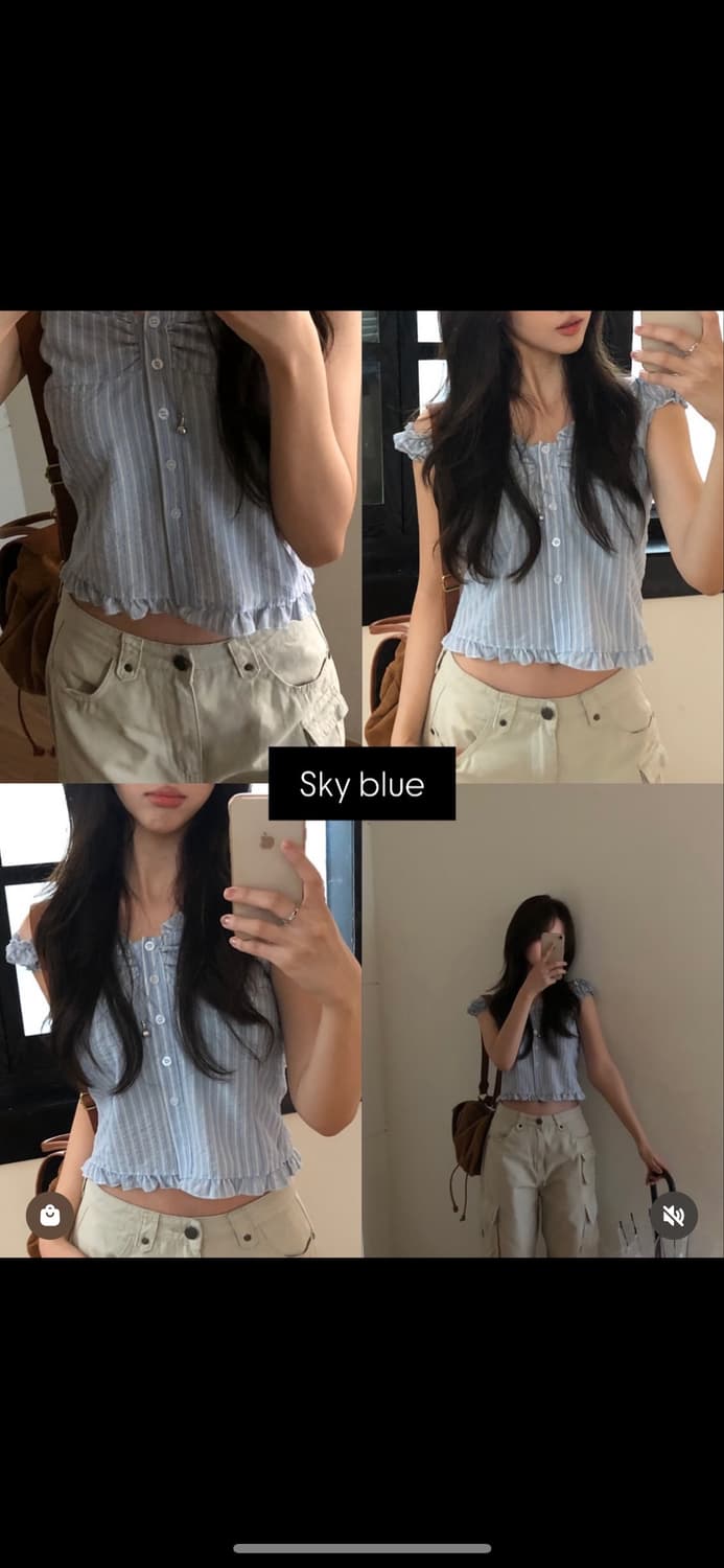 스트라이프 블라우스 소라색 새상품 상품이미지9