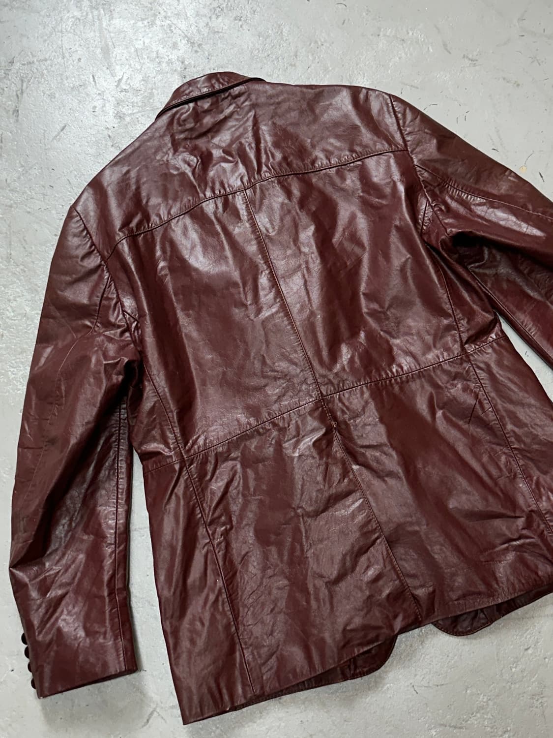 80's 빈티지 버건디 레더 자켓 파이트클럽 레더 블레이저 상품이미지6