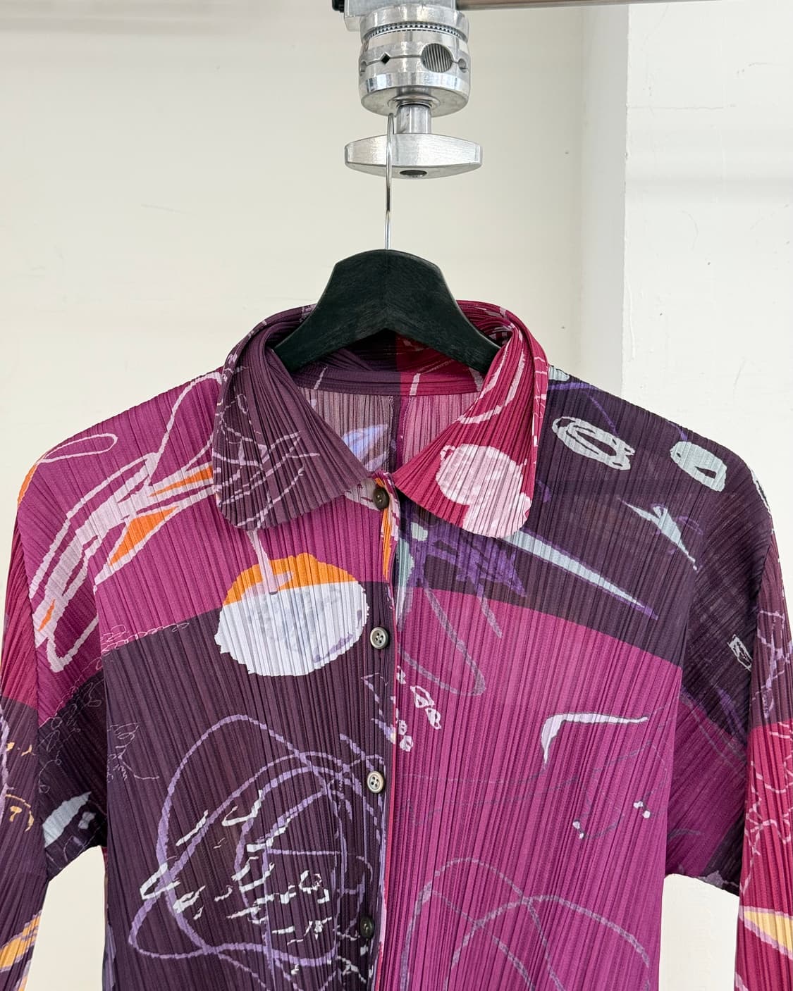 플리츠 플리즈 퍼플 핑크 패턴 버튼 자켓 상품이미지2