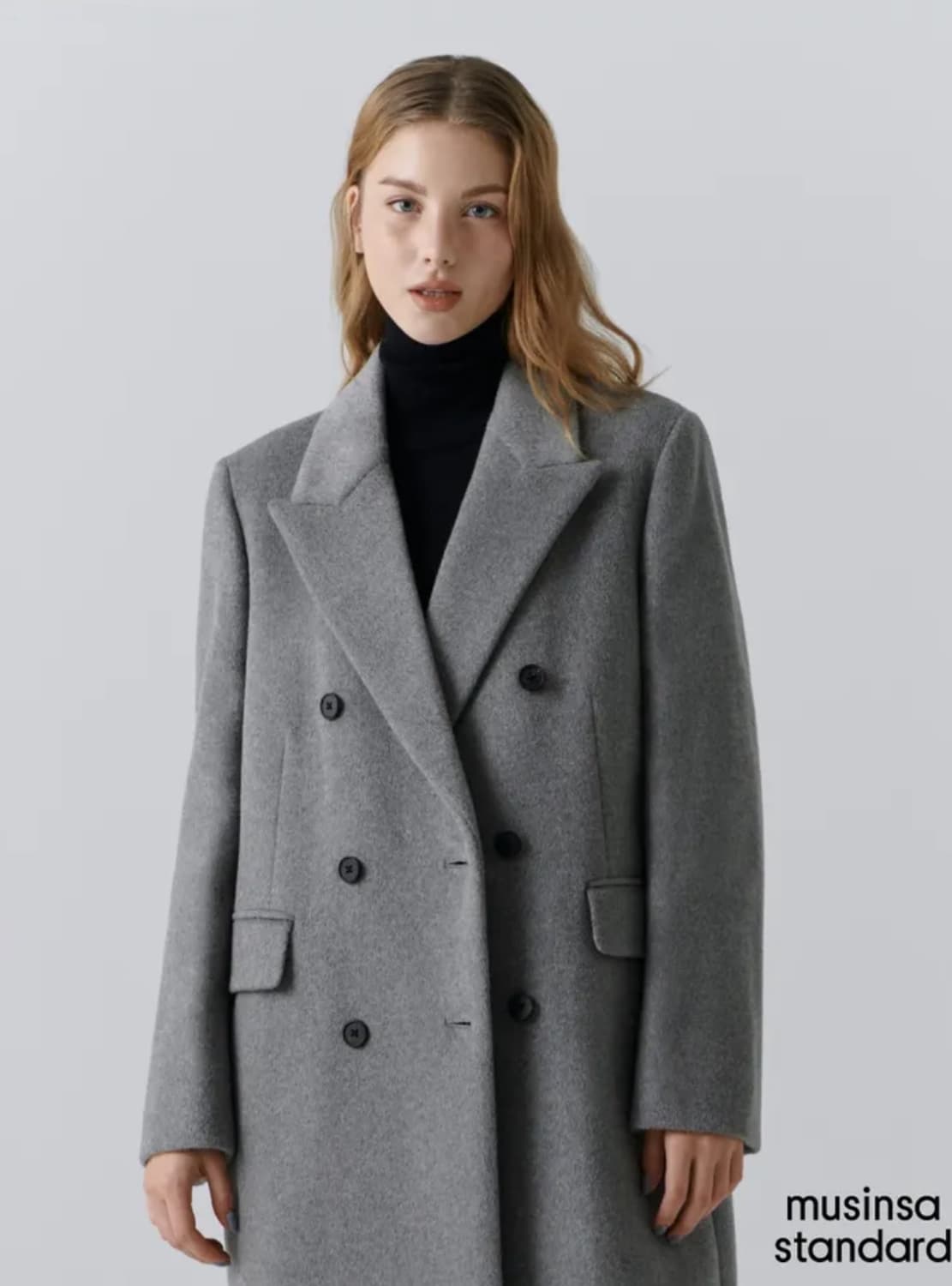 무신사 스탠다드 우먼즈 캐시미어 블렌드 더블 롱 코트 그레이 S 상품이미지4