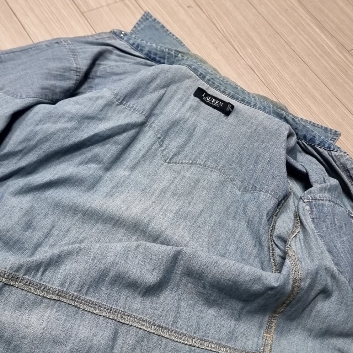 랄프로렌 데님 샴브레이 롱 셔츠 원피스(실측) 상품이미지8