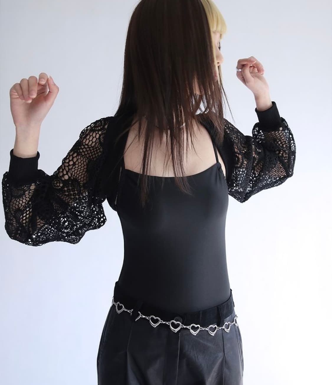 노피셜노피스 레이스 그물 볼레로 블랙 상품이미지2