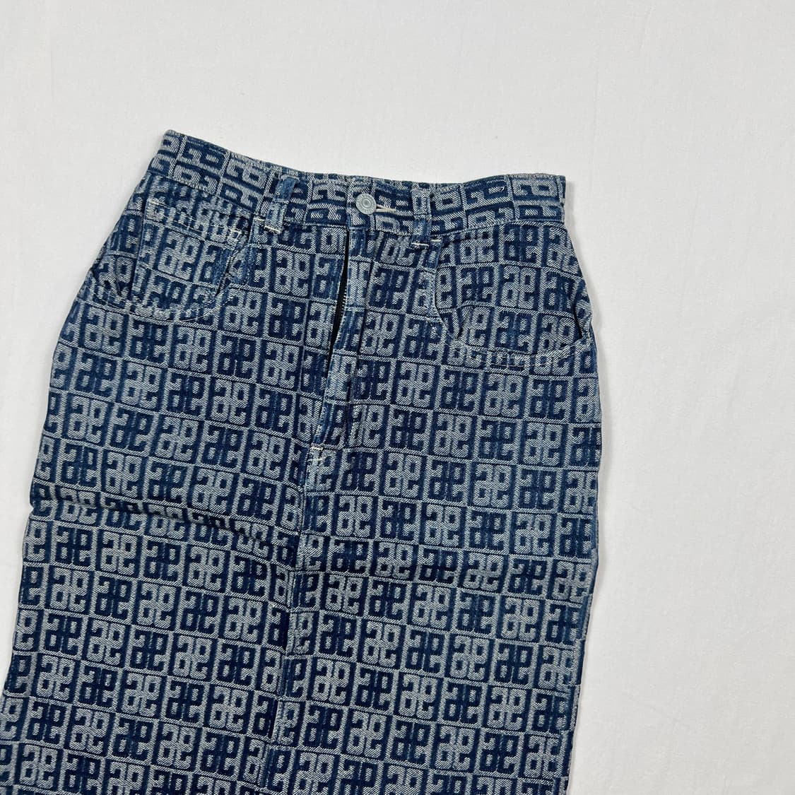 90’s 에비수 evisu 자카드 패턴 데님 스커트 치마 상품이미지3