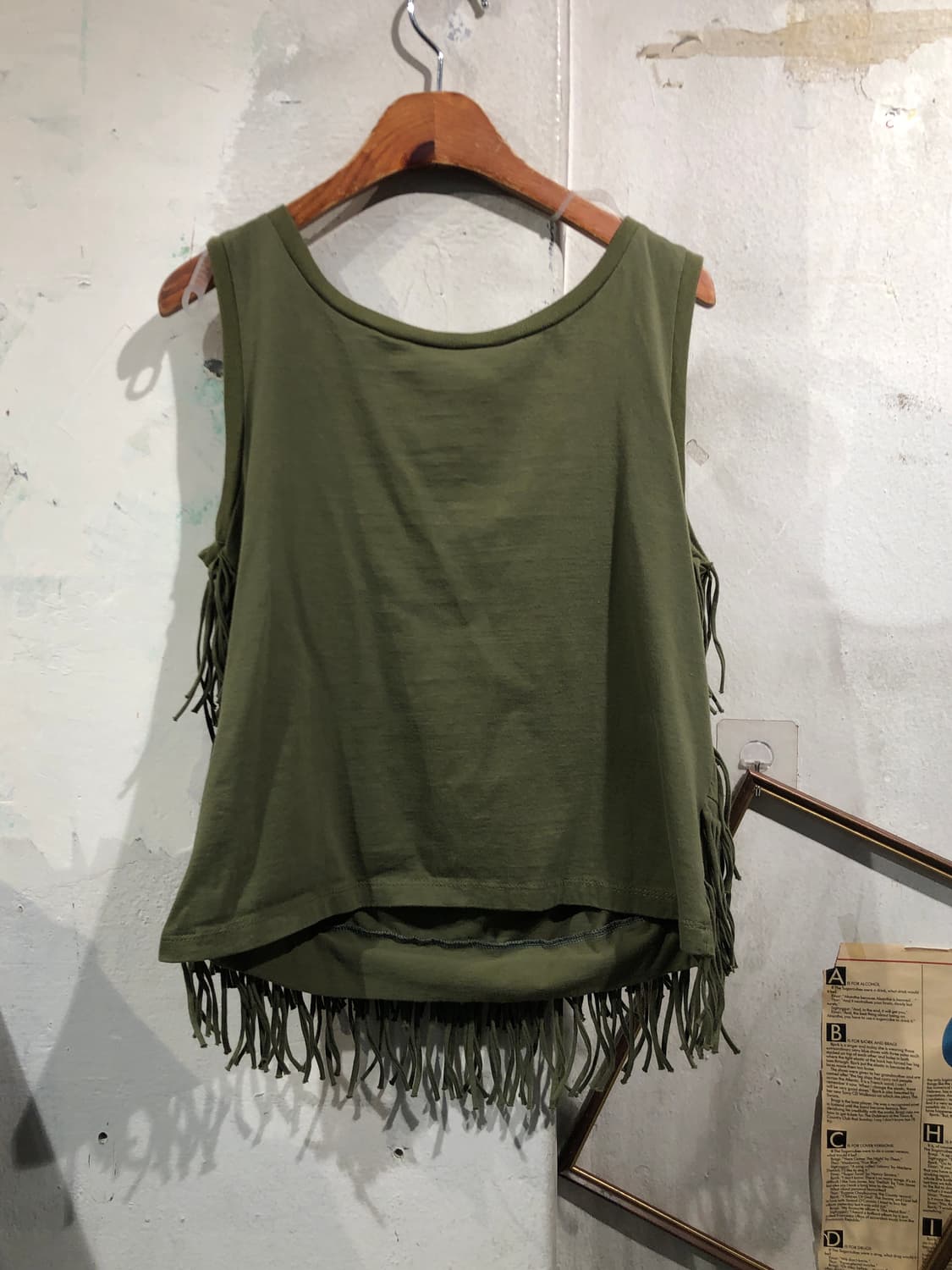 [2656]khaki fringe sleeveless top 상품이미지5
