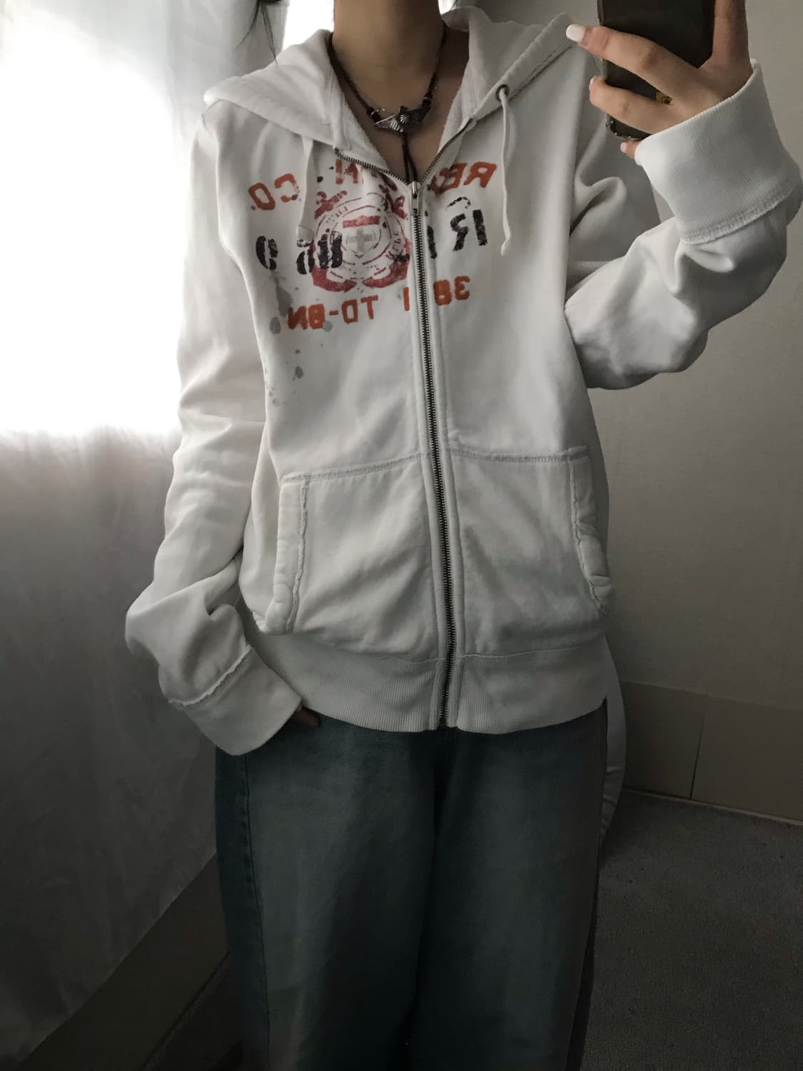 폴로 화이트 레터링 후드집업 상품이미지1