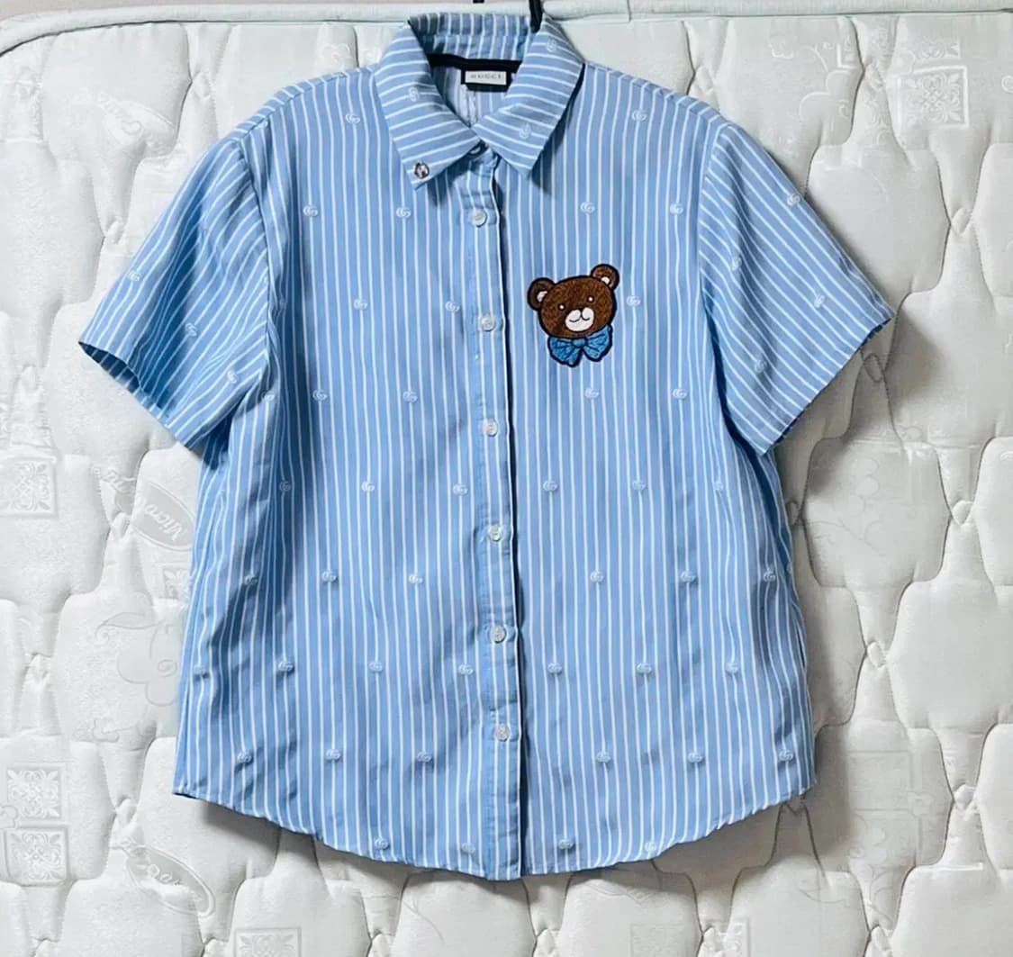 구찌 스트라이프 반팔 셔츠 곰돌이 패치 상품이미지2