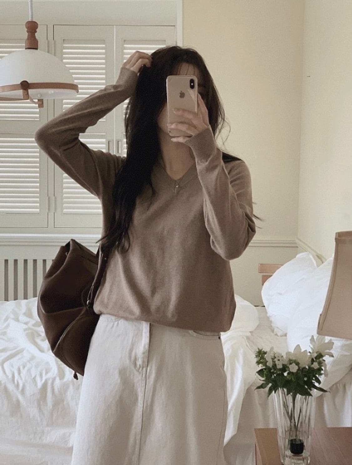 (미착용, 새상품) 슬로우앤드 해브 브이넥 소프트 니트 소프트브라운 봄 상품이미지1