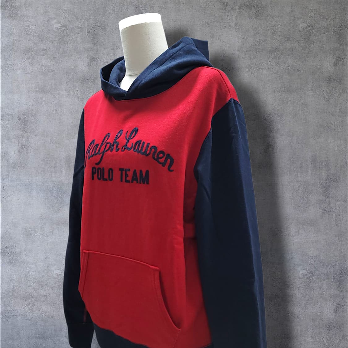 [M] 폴로 레드&네이비 기모 폴로 팀 로고 후드 티셔츠 상품이미지3