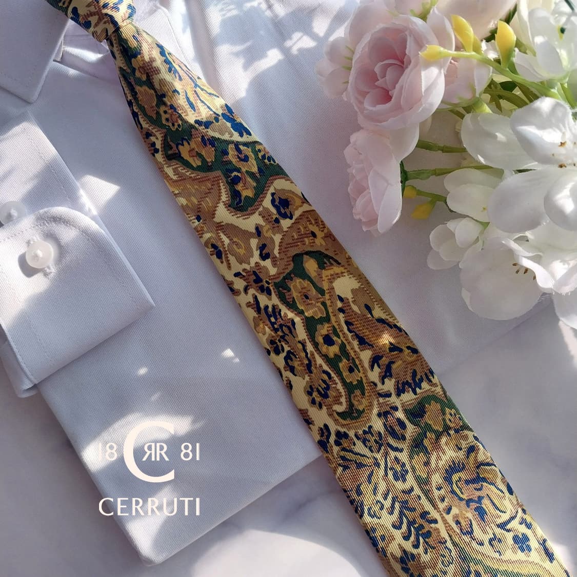세루티 실크 골드 플라워 아트워크 넥타이 9.1cm A등급 K1368
 상품이미지1