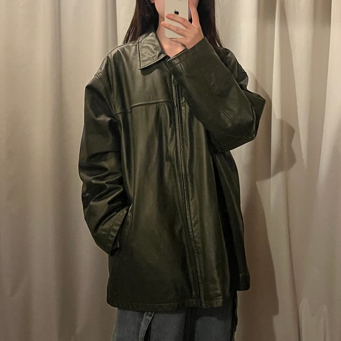 빈티지 가죽 자켓 카키그레이 상품이미지1