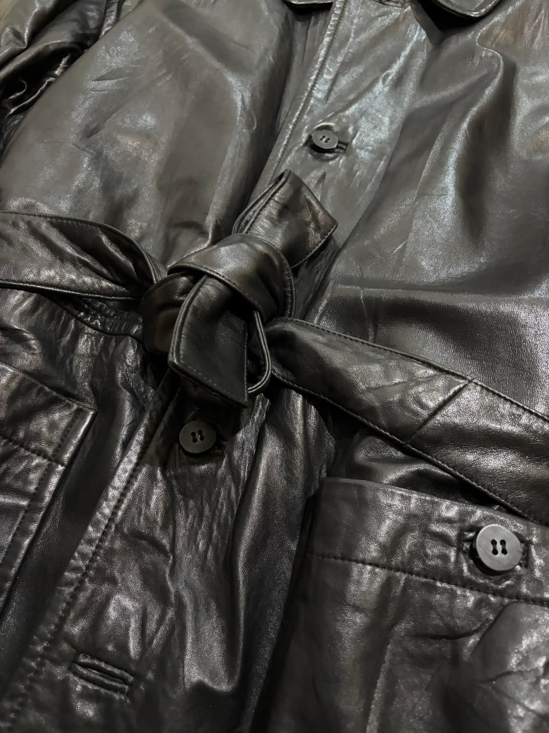 (100-105) 빈티지 카우하이드 벨티드 코트 상품이미지5