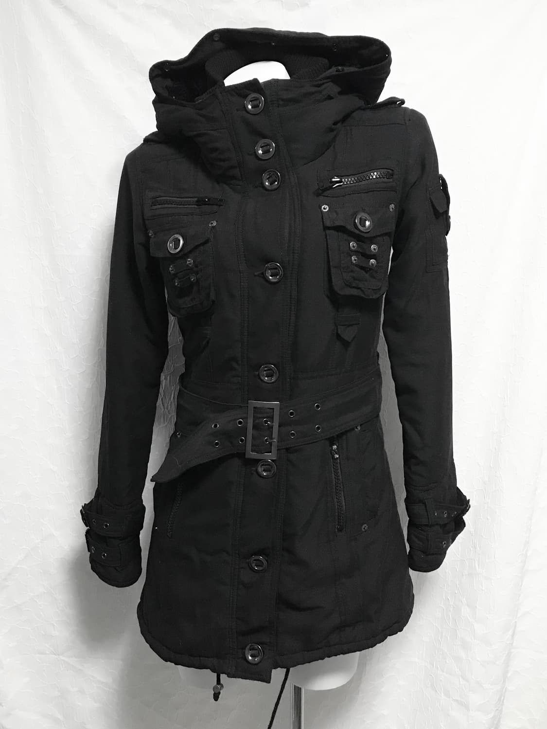 빈티지 펑크 벨트 디테일 후드 버튼 자켓 상품이미지1