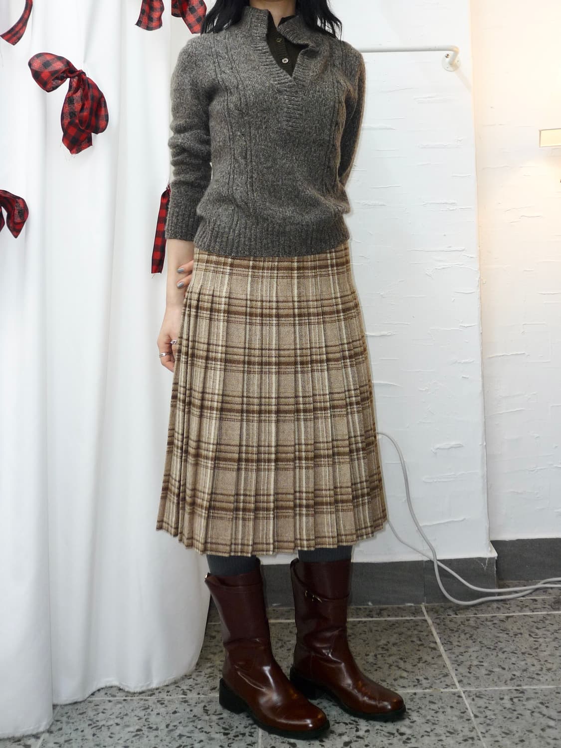Yellow beige Scottish skirt 상품이미지2
