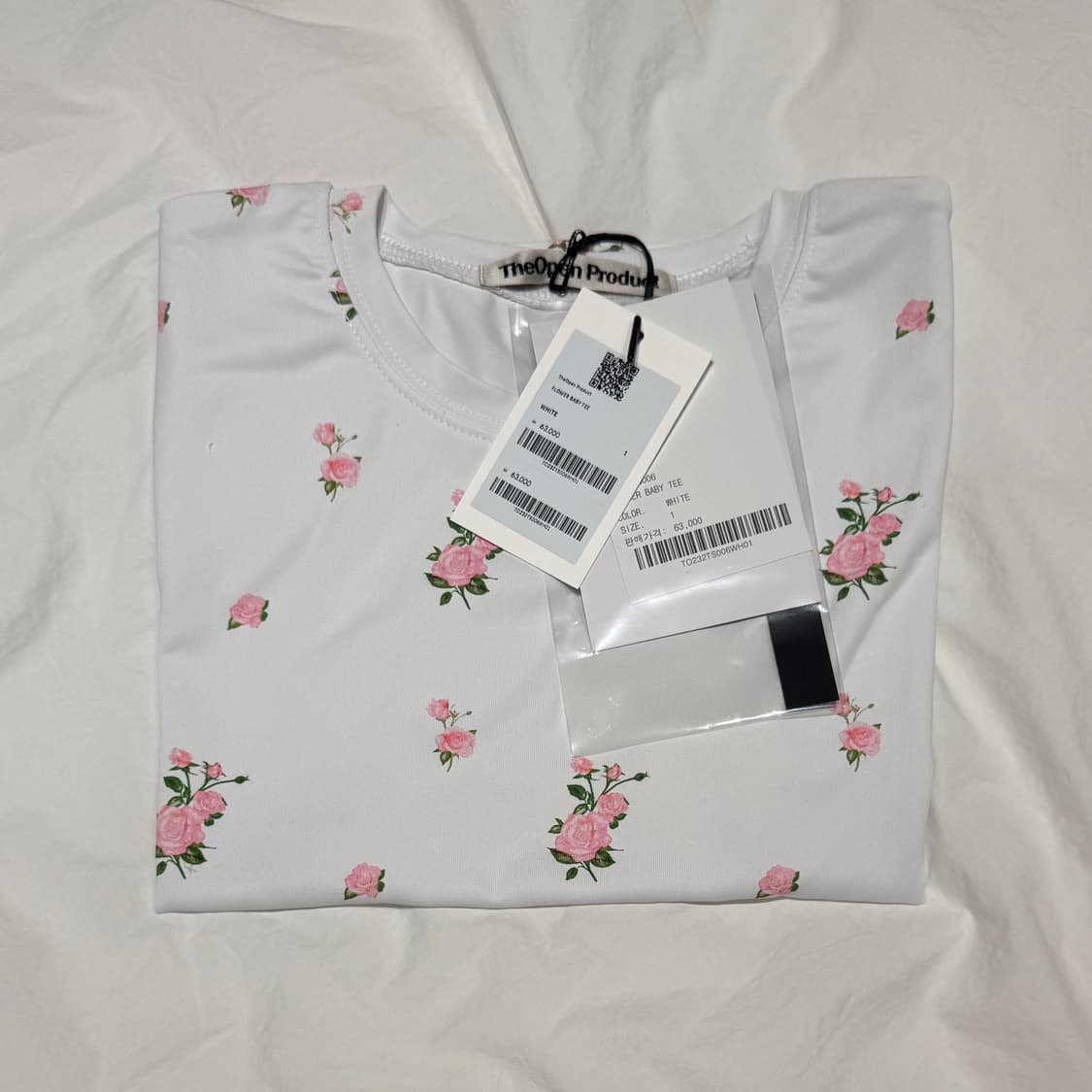 오픈yy 더오픈프로덕트 플라워 베이비 티 화이트 새상품 상품이미지1