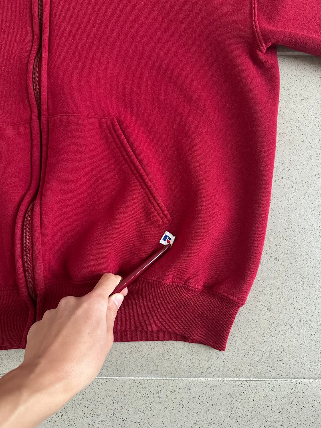 90s 빈티지 러셀 후드집업 레드 L USA 상품이미지3