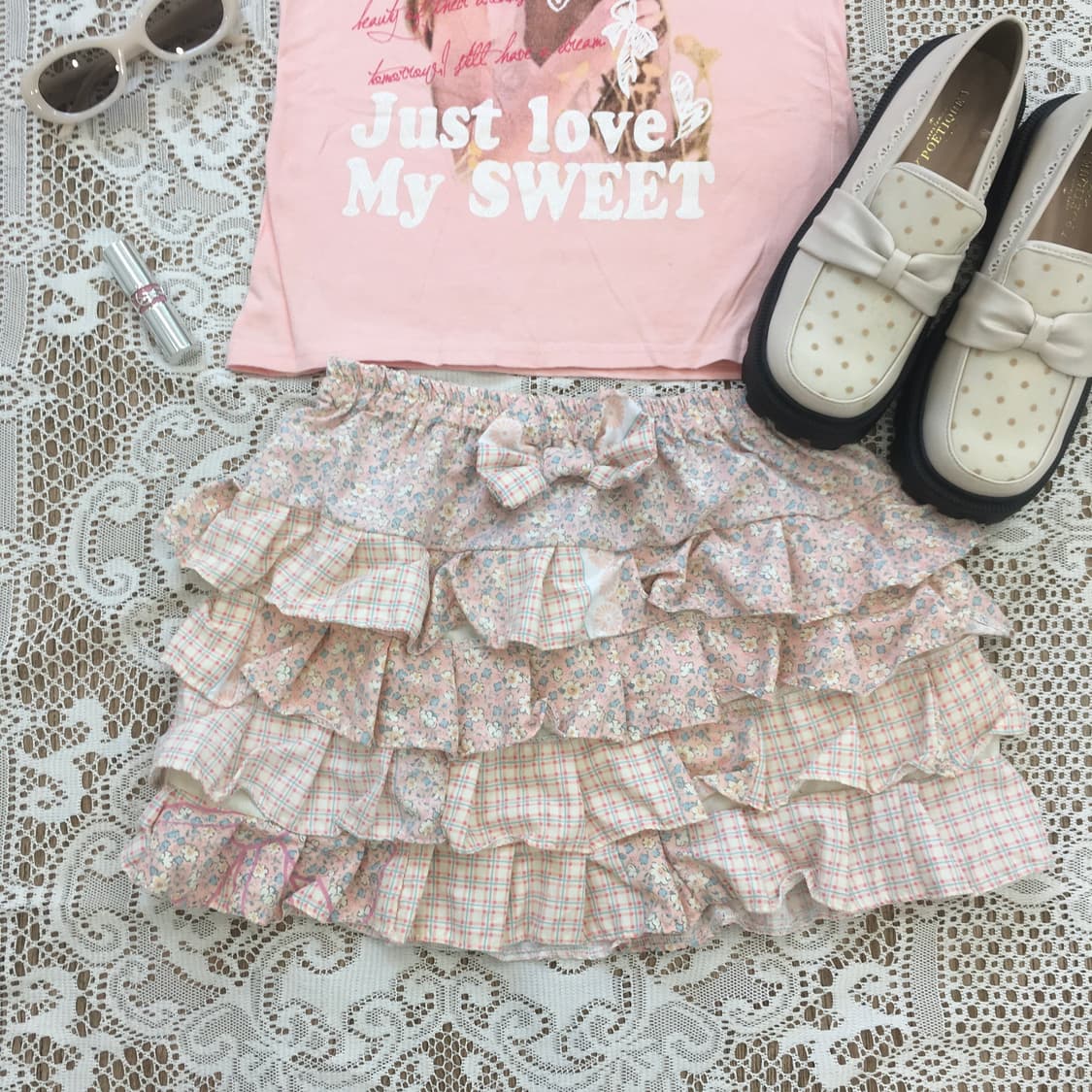 jpn vintage pink patchwork cancan skirt 상품이미지1