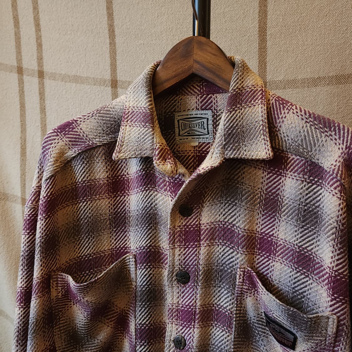 90s 퀵실버 플란넬 셔츠 헤비코튼 워크셔츠 퍼플 체크 L 상품이미지4