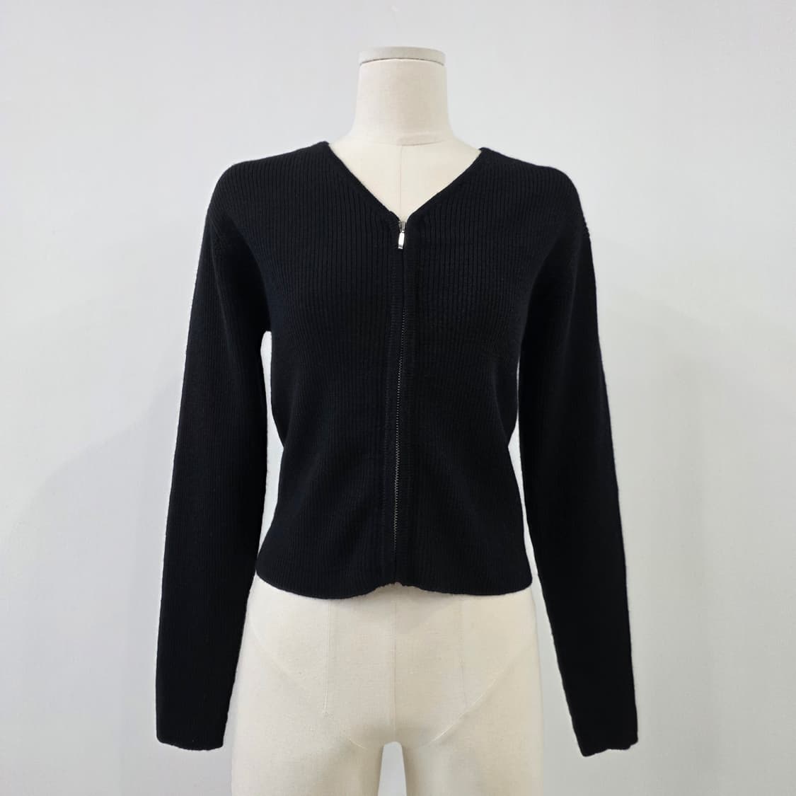 mamian 울100% 블랙 골지 집업 니트 가디건  상품이미지1
