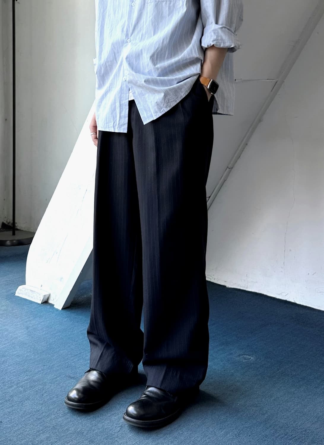 Design stripe 2 pleats wide trouser 상품이미지10