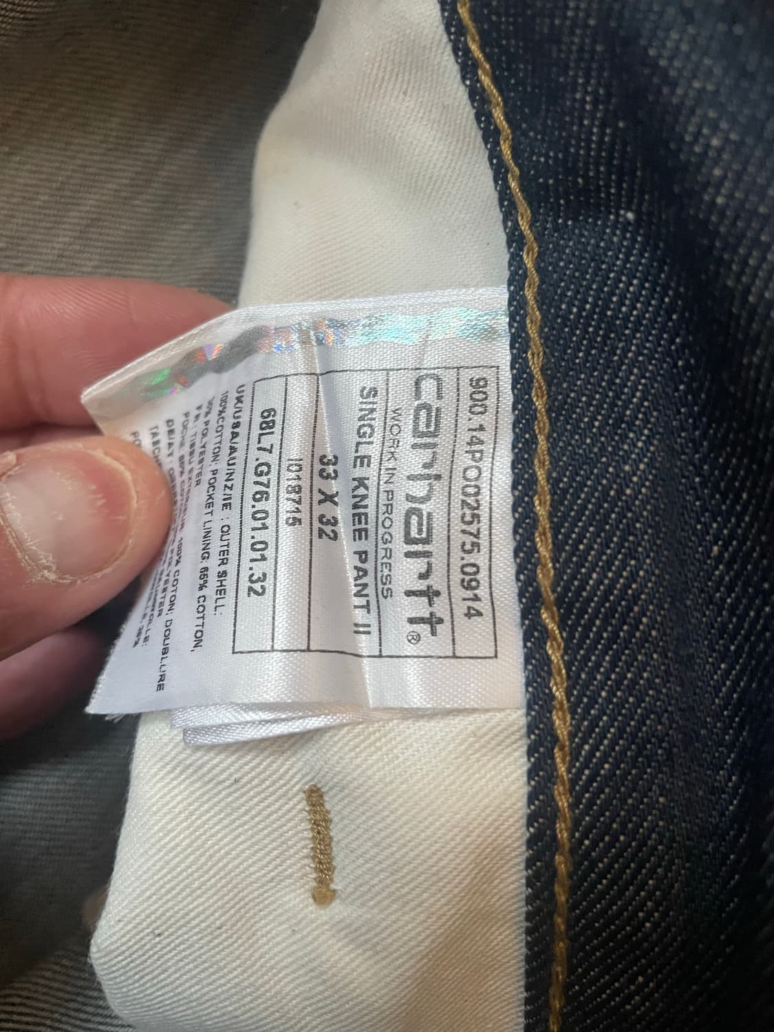 칼하트 WIP 싱글 니 팬츠II 33X32 상품이미지3