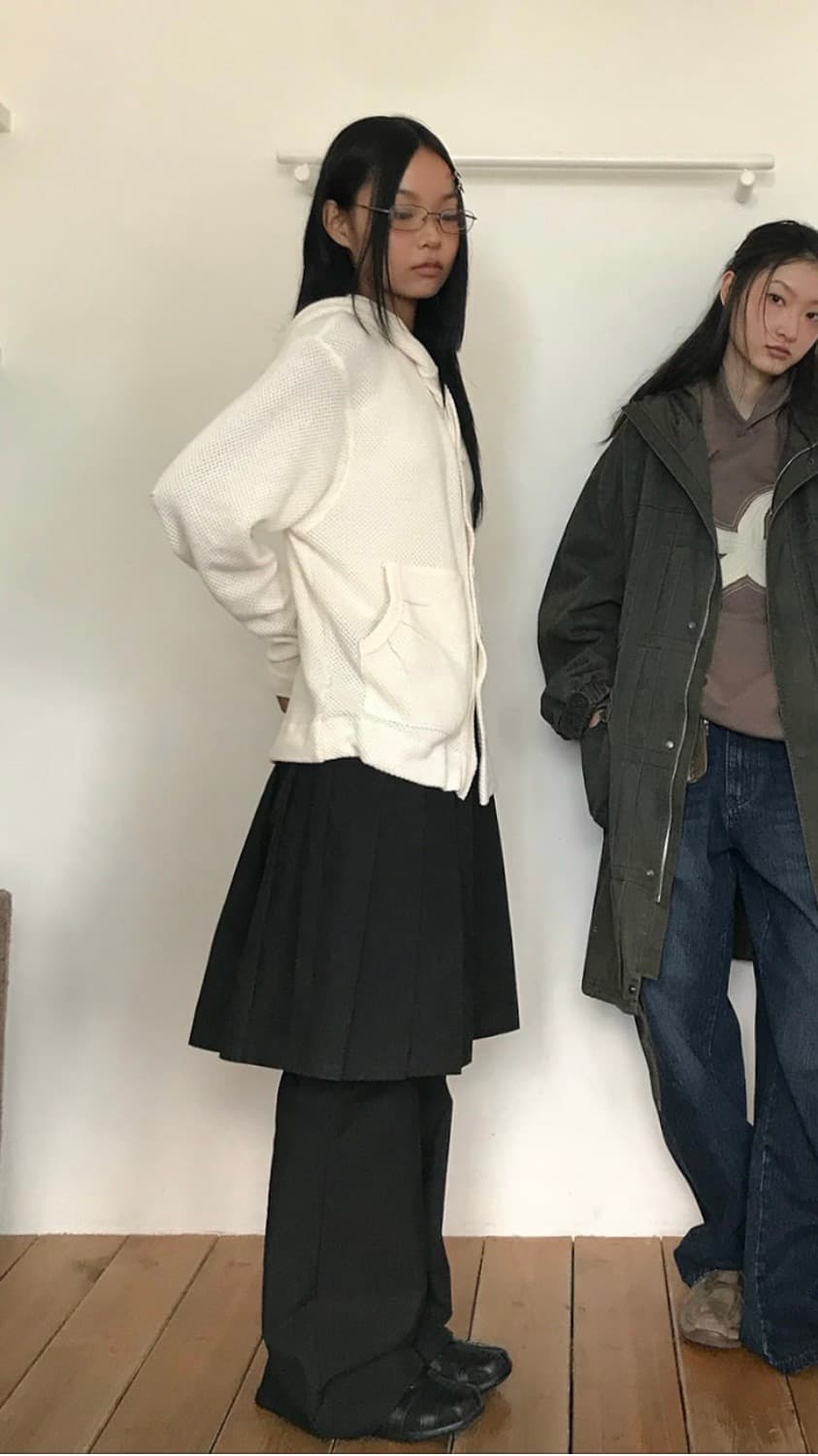 TCM waffle hooded crop jacket (ivory) 상품이미지3