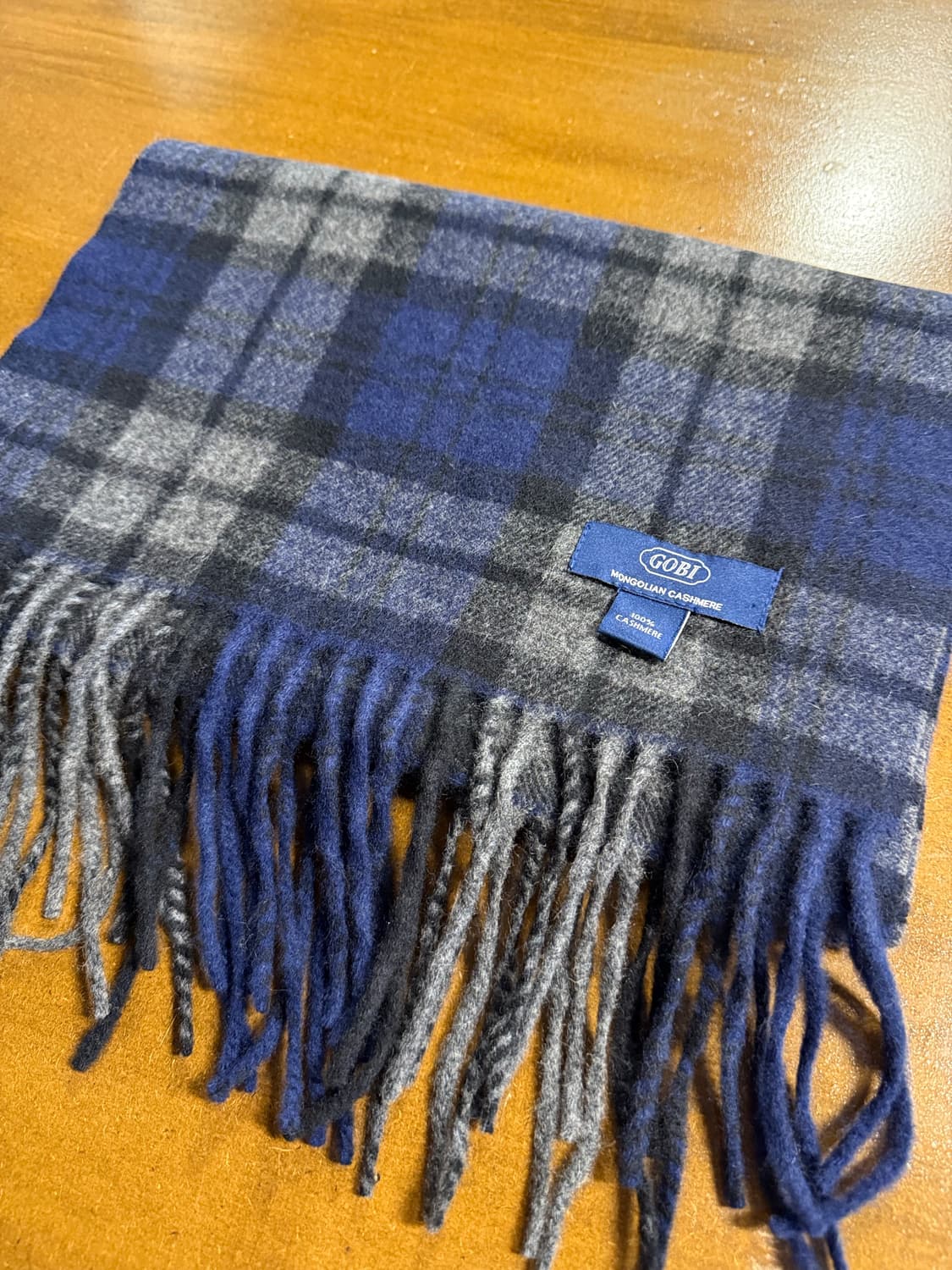 FREE 고비 GOBI 몽골리안 캐시미어 체크 프린지 머플러 네이비 상품이미지3