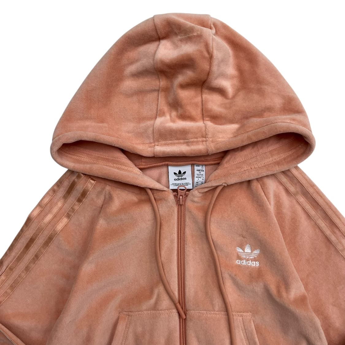 아디다스 미니로고 코랄 벨벳 크롭 후드집업 XS 상품이미지5