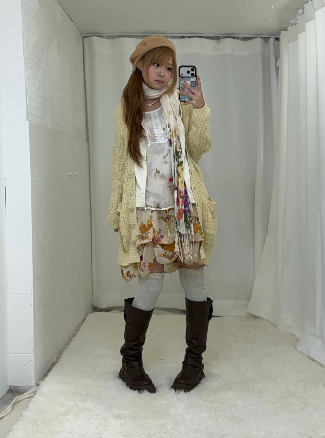 베이지 플라워 하구미 모리걸 소녀 코디세트 상품이미지1