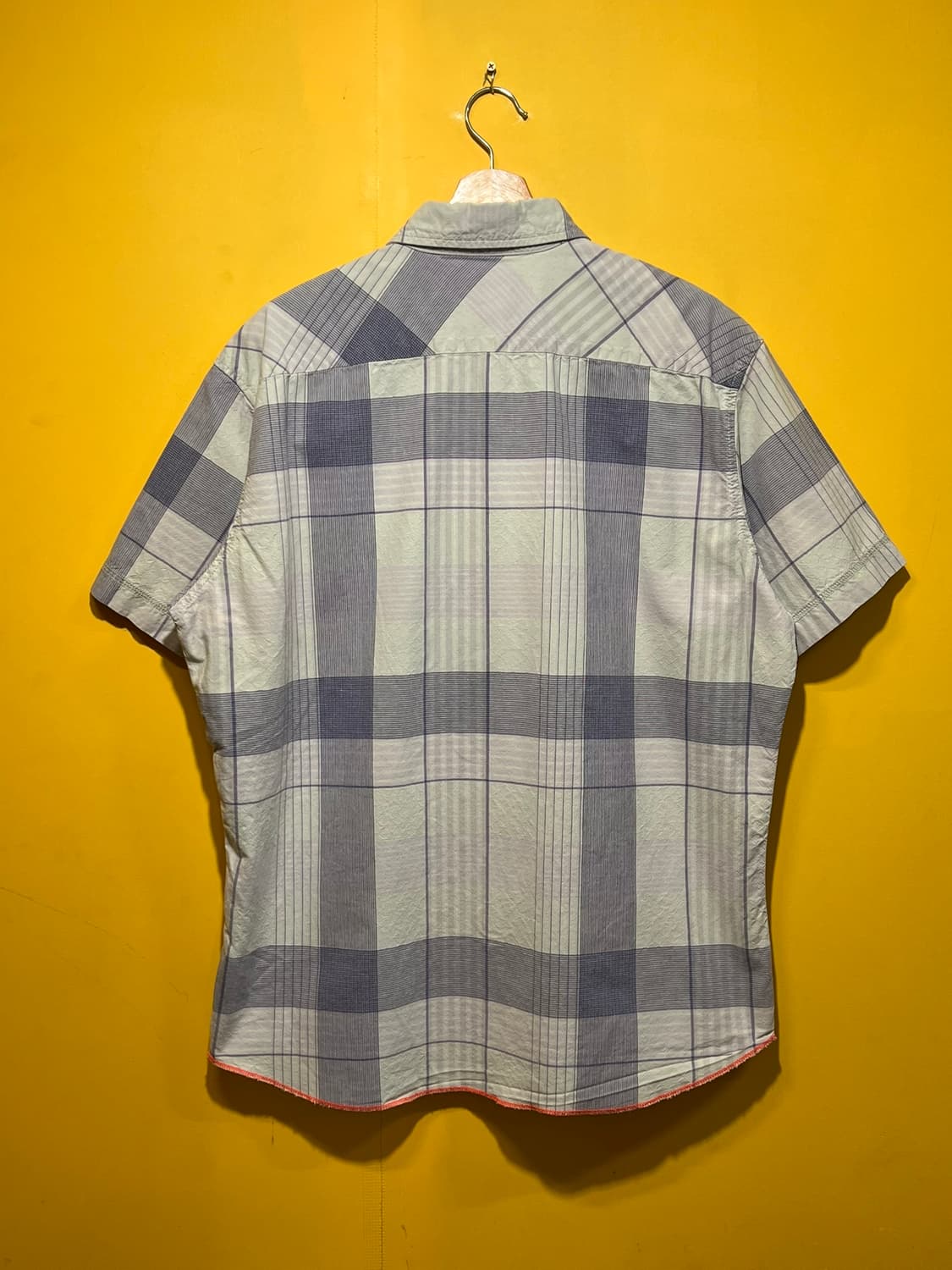 [2XL] 디젤 반팔 체크 셔츠 그레이 블루 파이핑 코튼 디테일 상품이미지9