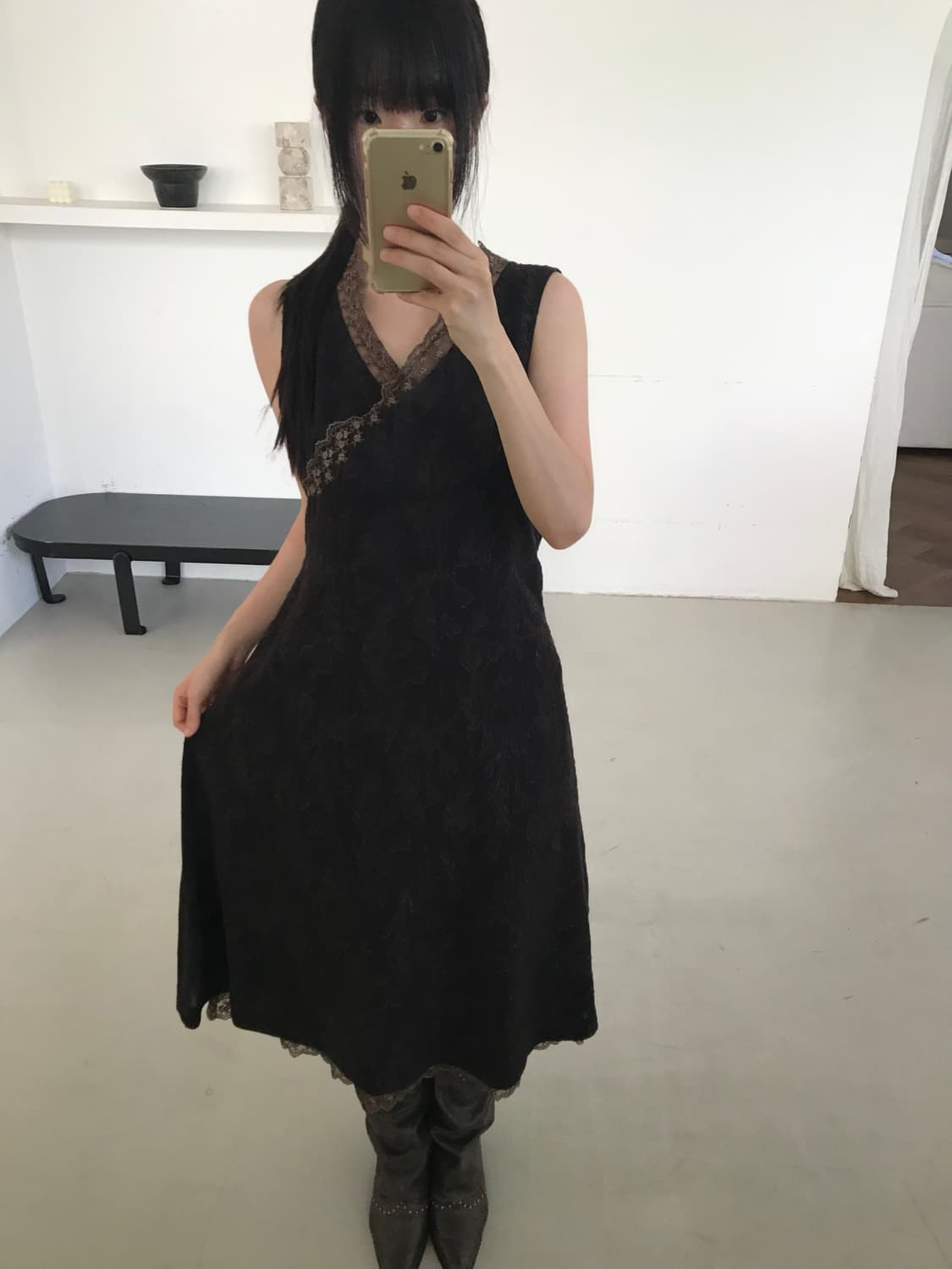 vintage brown pattern lace one-piece 상품이미지3