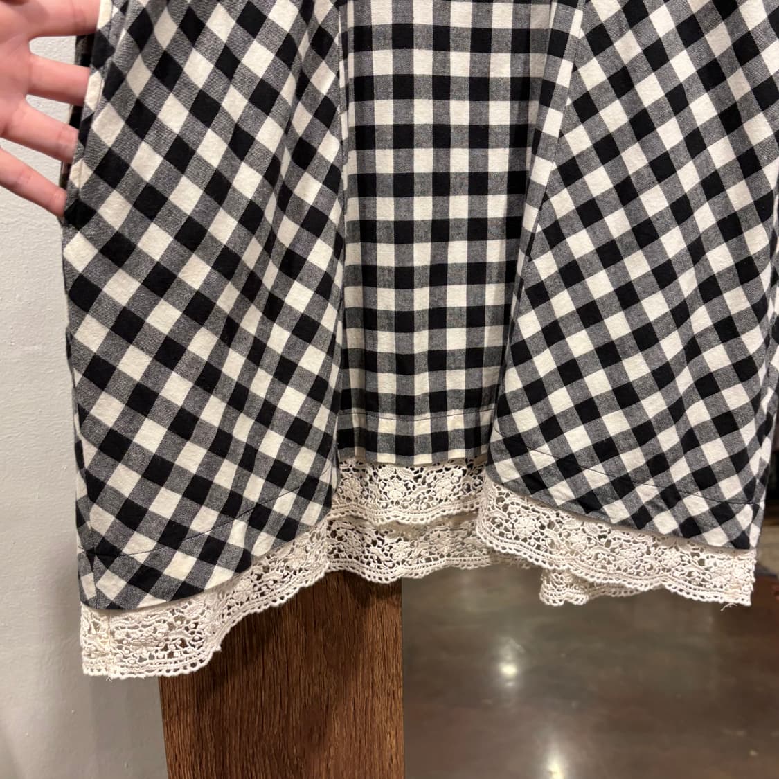 일본 빈티지 모리 블랙 체크 코튼 레이스 폴라 반팔 원피스 상품이미지6