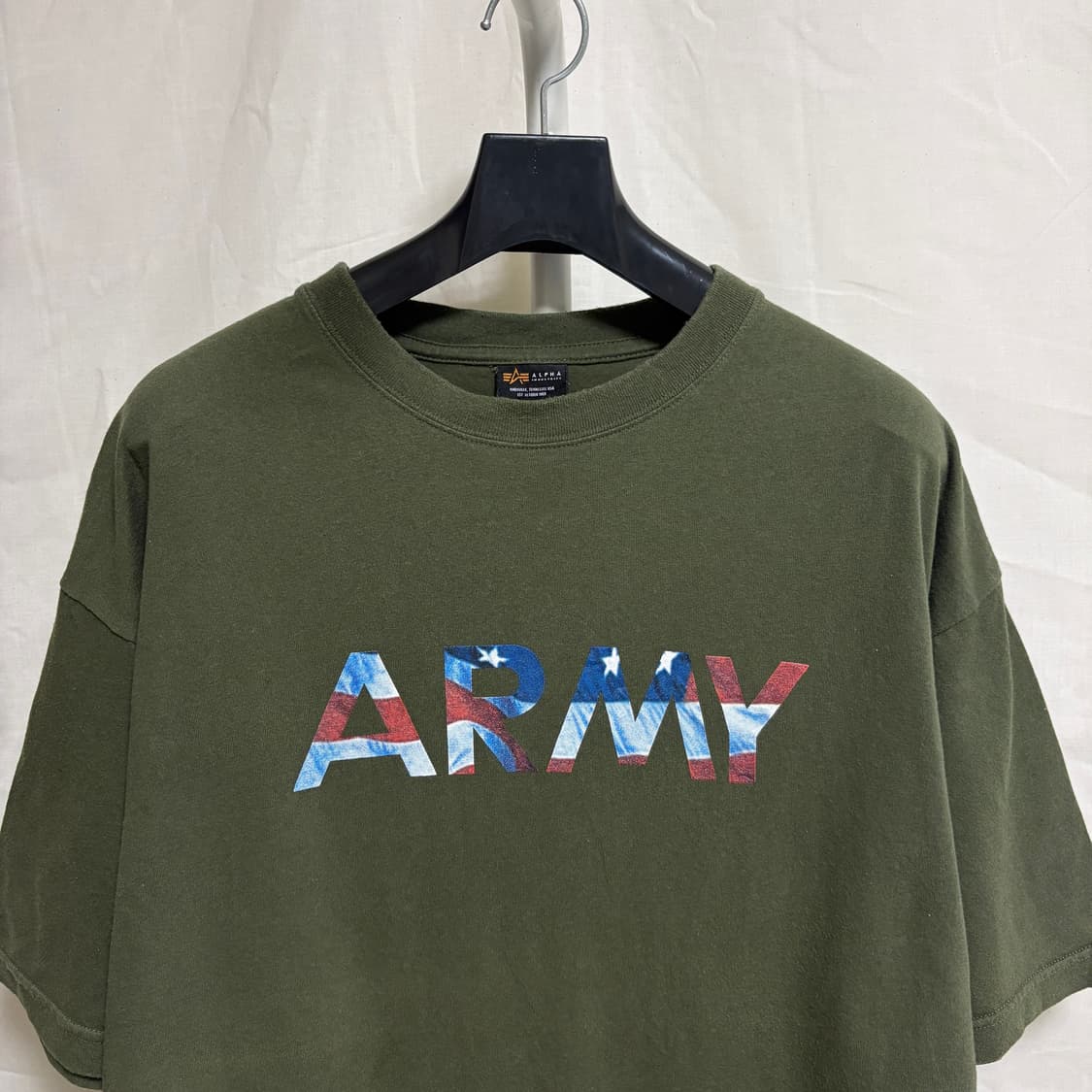 알파인더스트리 ARMY 성조기 프린트 반팔 티셔츠 / 올리브, L 상품이미지2