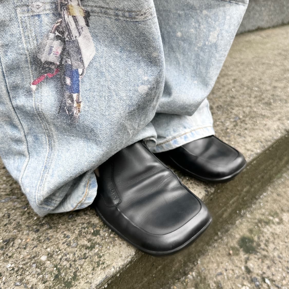 (레어) 00s 블랙 프라다 스포츠 스퀘어 토 가죽 로퍼 상품이미지7