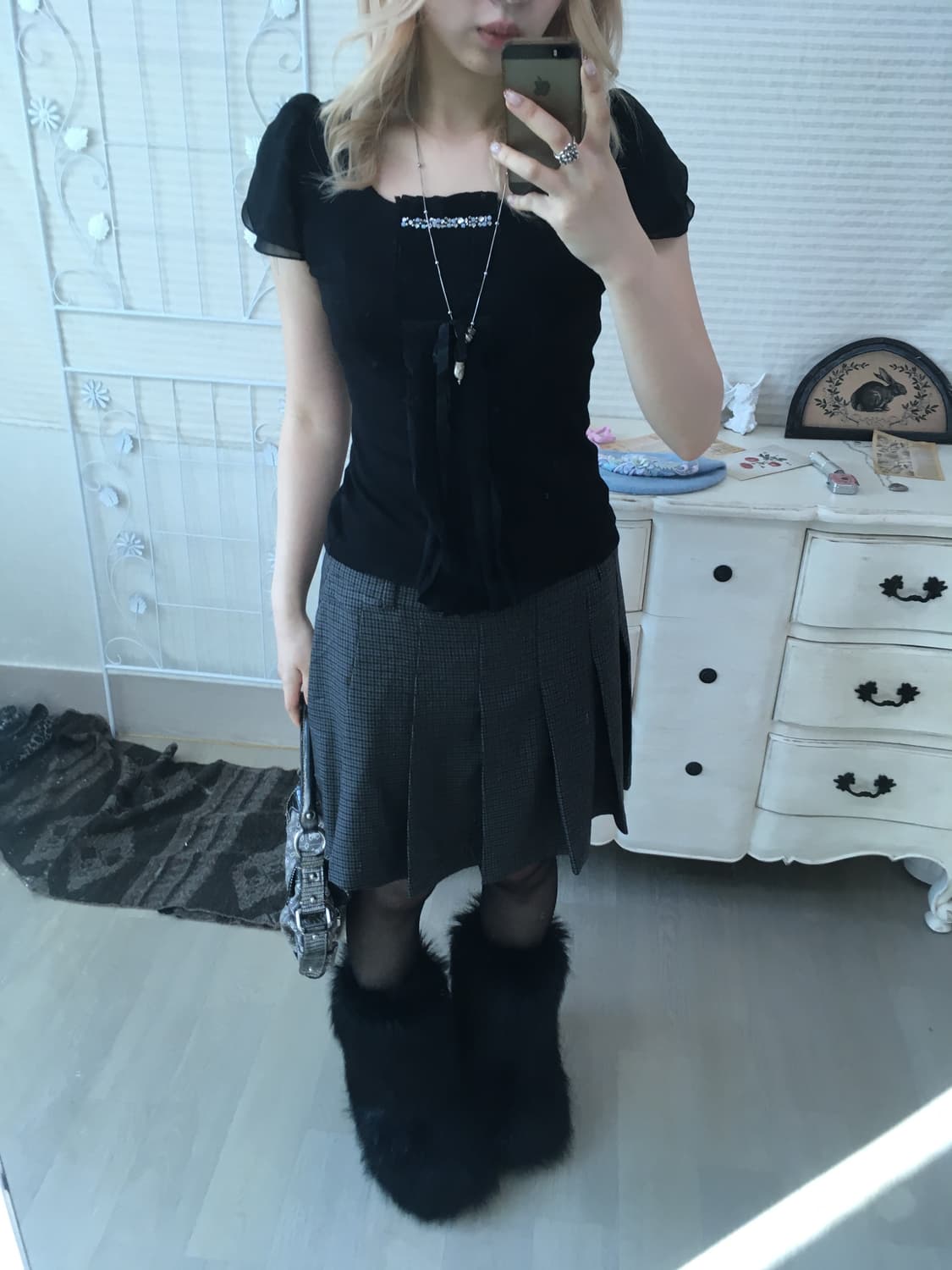 일본빈티지 prideglide 블랙 반팔 블라우스 상품이미지3