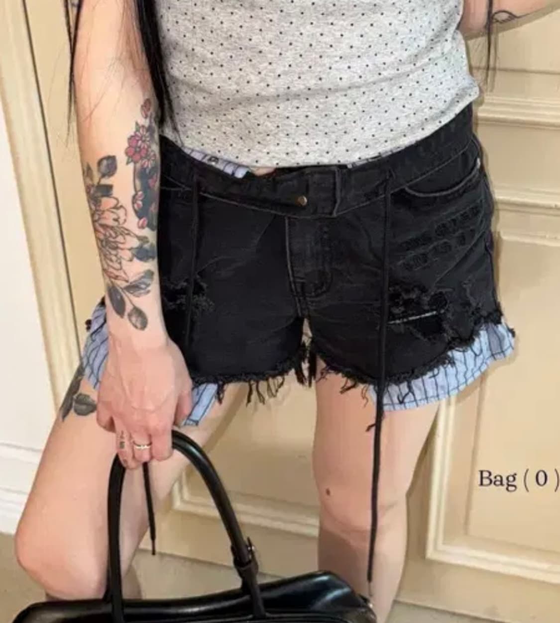 더미스테리어스호텔 레이어드 데님 숏팬츠 1사이즈 상품이미지1