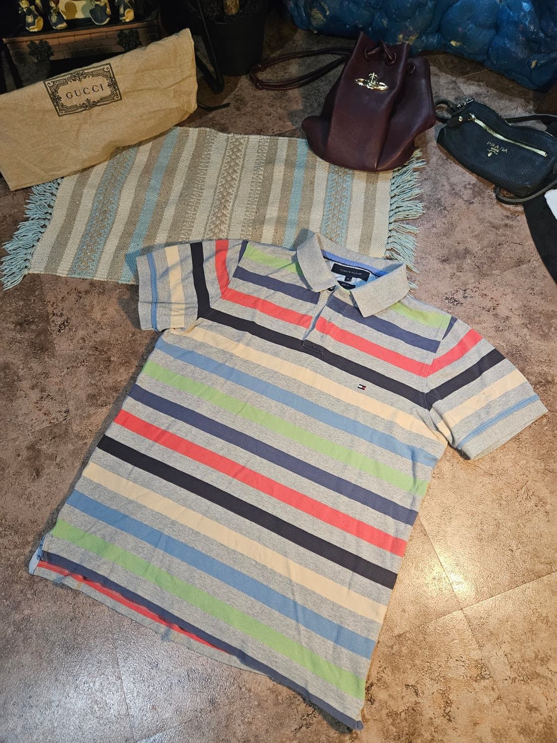 타미힐피거(Tommy Hilfiger) 정품 슬림핏 스트라이프 카라티 상품이미지1