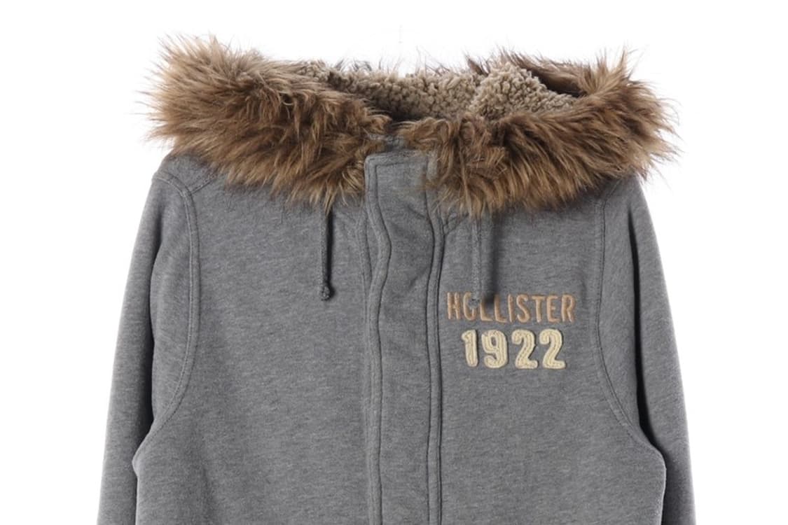홀리스터 1922 자수 퍼 트리밍 후드 집업 그레이 M 상품이미지4