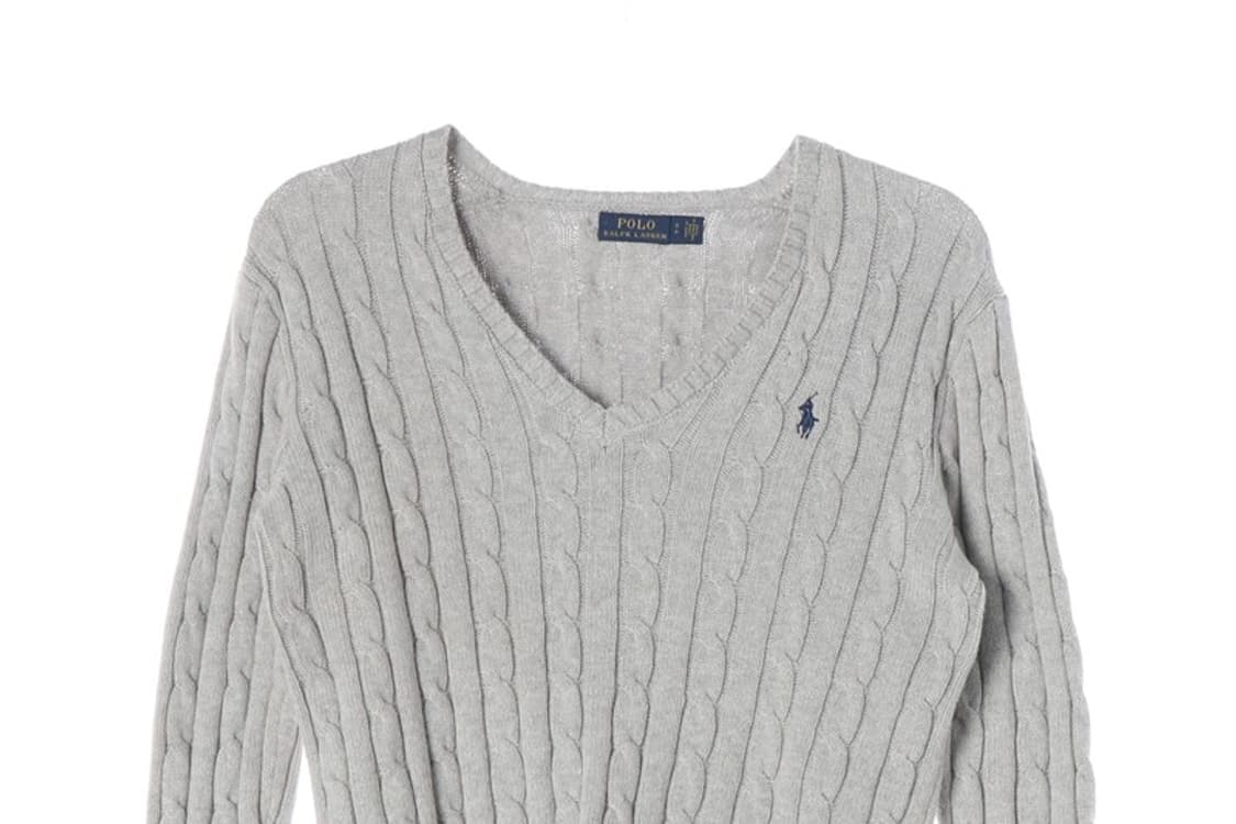 폴로 랄프로렌 우먼스 코튼 케이블 브이넥 니트 그레이 S 상품이미지3