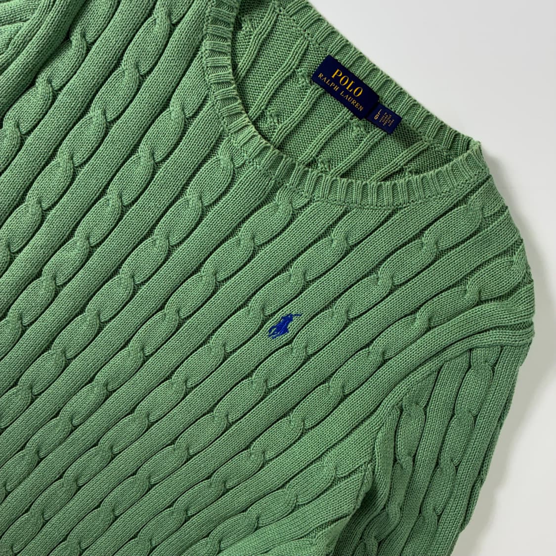 Polo  폴로 랄프로렌 자수 코튼 라이트그린 꽈배기 니트  상품이미지3