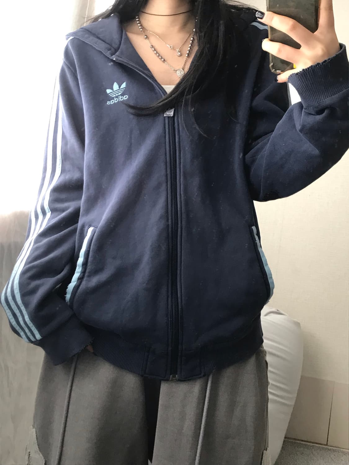 아디다스 00s 네이비 연하늘 후드집업 상품이미지4