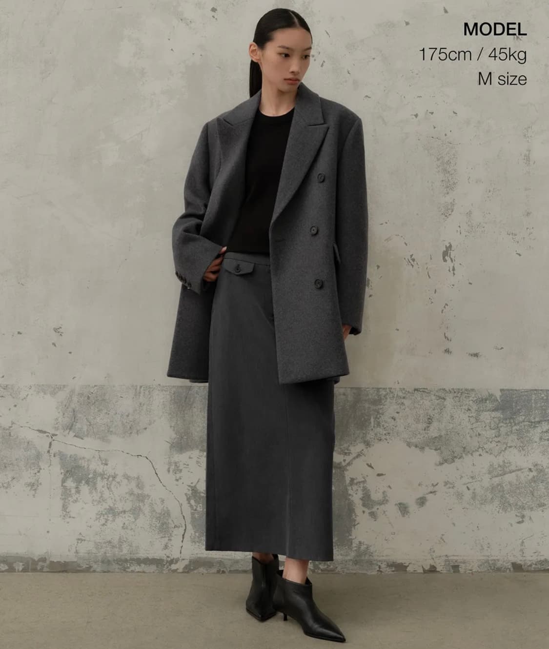 (새상품)무신사 우먼즈 울 블렌드 오버 숄더 더블 하프 코트 블랙 xs 상품이미지2