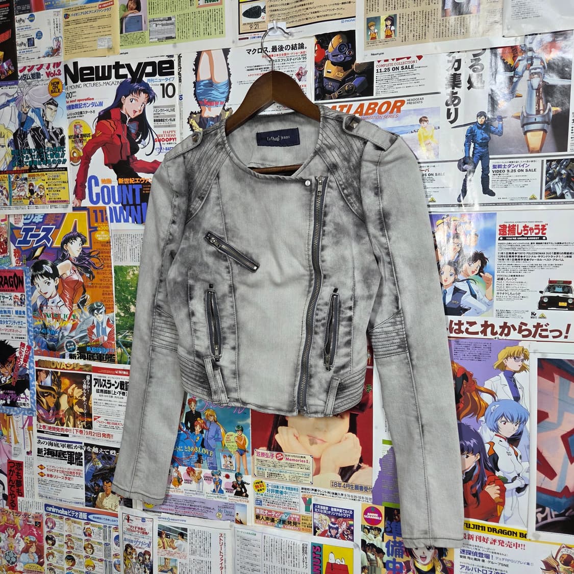 빈티지 펑크 그레이 워싱 코튼 슬림핏 바이커 자켓 상품이미지2