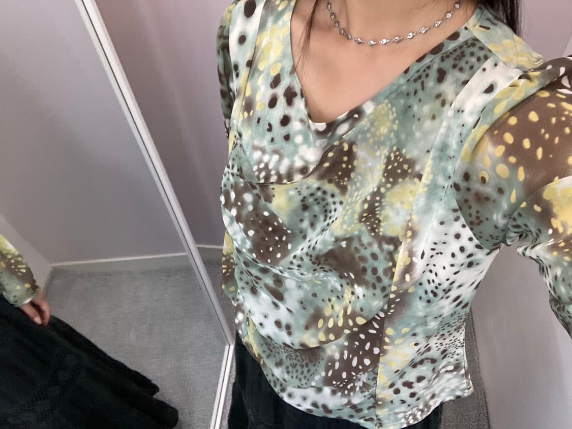 민트 도트 프린팅 긴팔 블라우스 상품이미지3