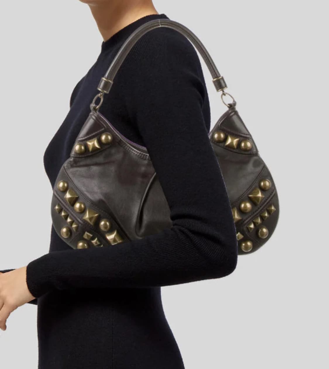 Burberry 버버리 다크 브라운 알버튼 소가죽 스터드 호보백 숄더백 상품이미지3