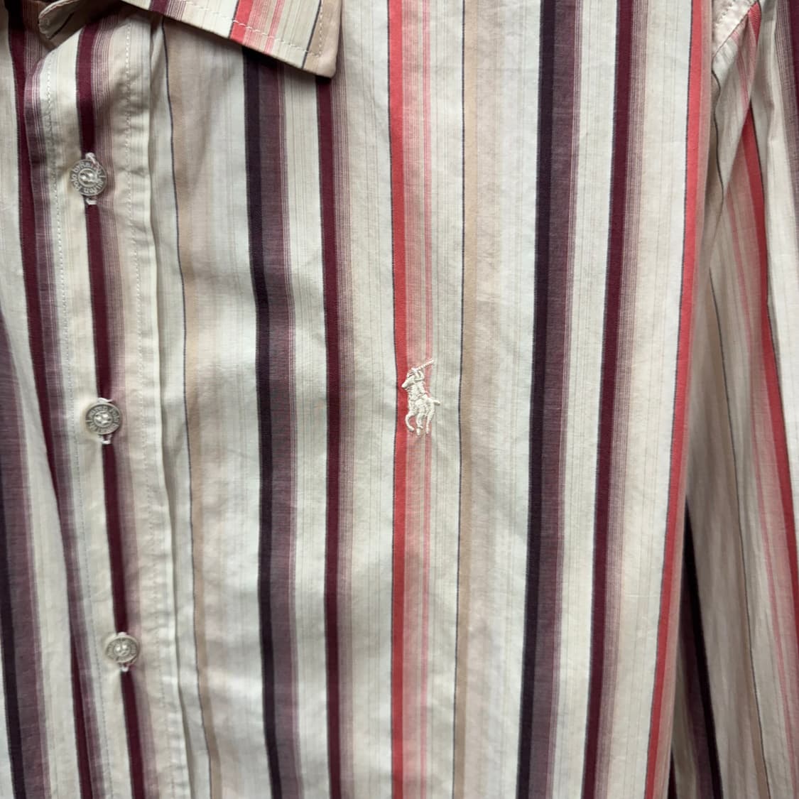 90s 폴로 랄프로렌 스트라이프 긴팔 셔츠 화이트 포니 로고 포인트 배새 상품이미지5