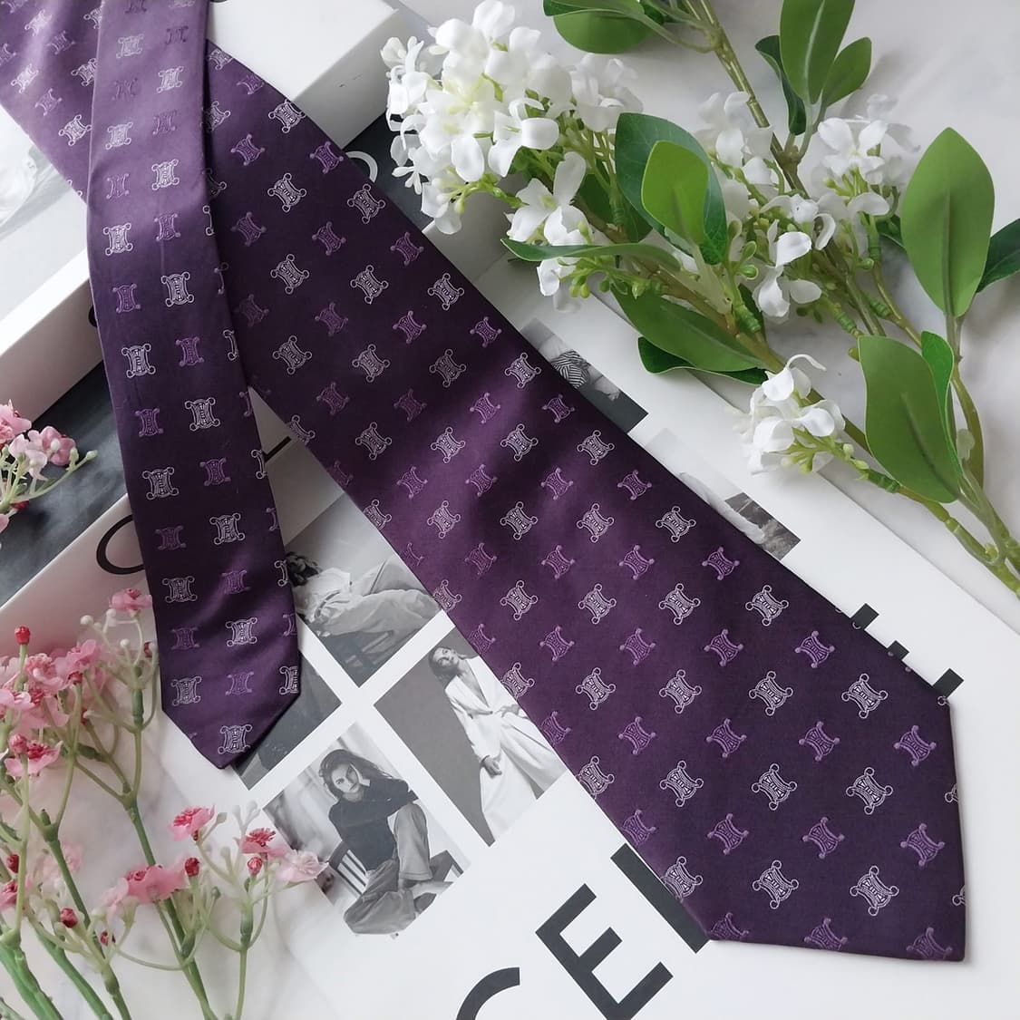 셀린느 실크 퍼플 트리오페 로고 패턴 넥타이 9cm A+등급 K2086 상품이미지2