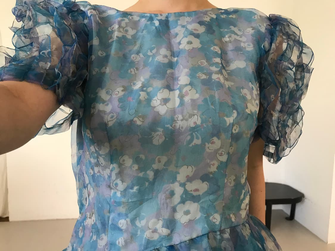 vintage blue pattern ruffle one-piece 상품이미지4