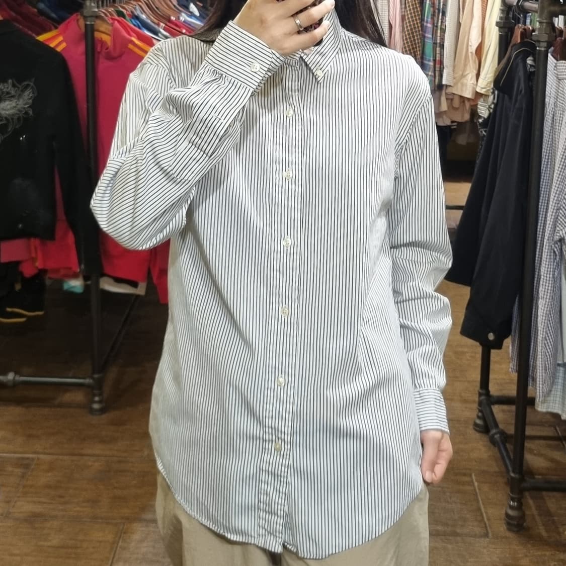 [Hi] polo 폴로 긴팔 스트라이프 셔츠 블랙/블루 상품이미지4
