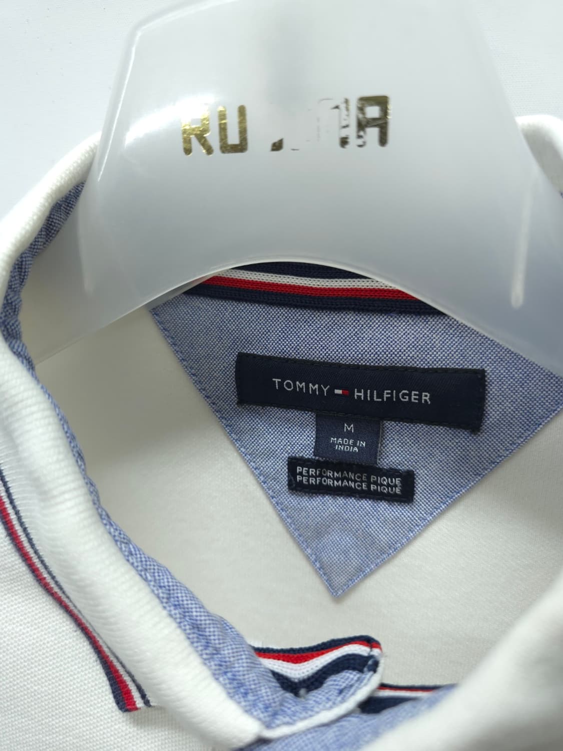 타미힐피거 화이트 배색 포인트 퍼포먼스 피케 반팔 카라티 (M) 상품이미지5