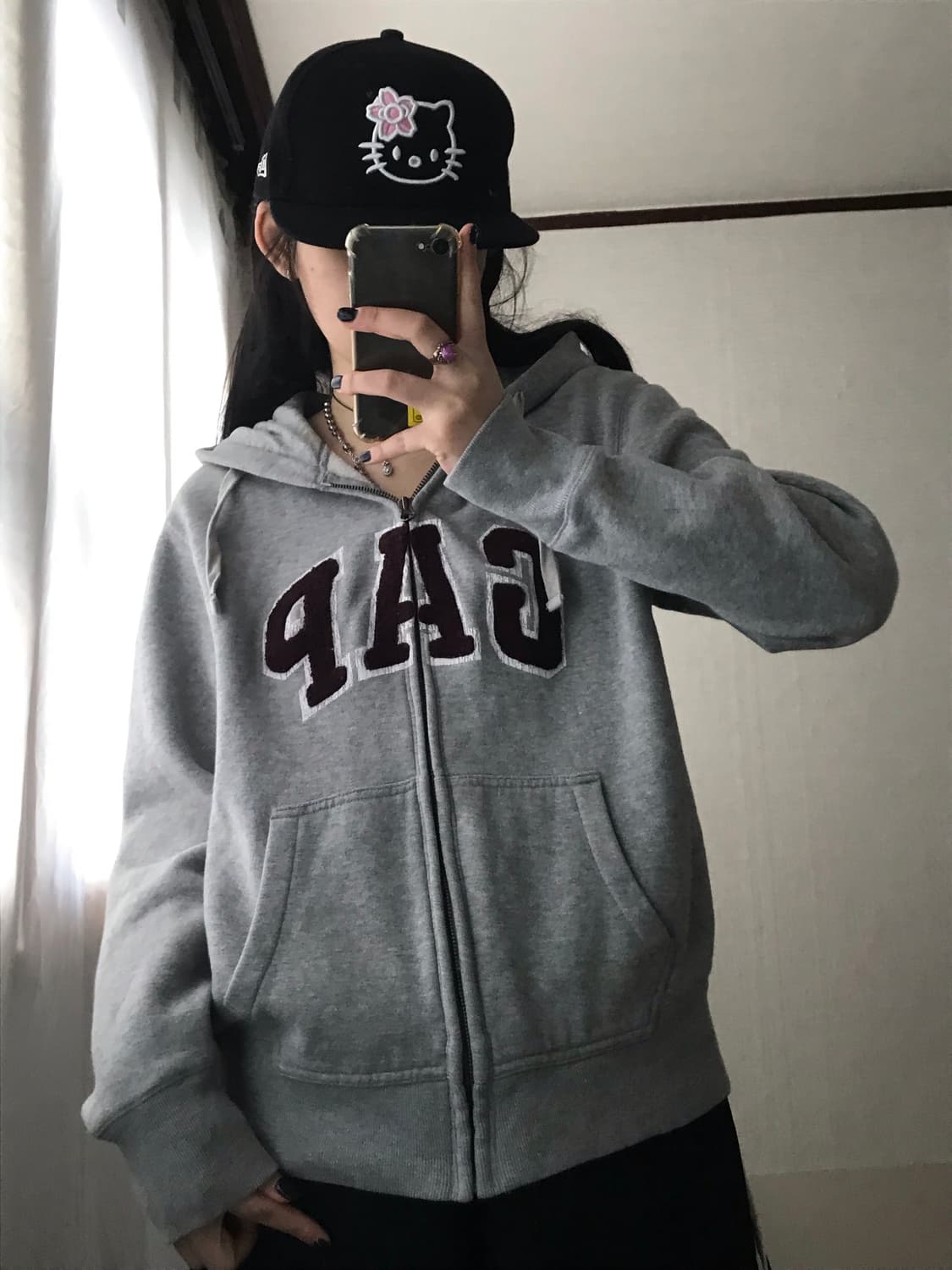 갭 그레이 버건디 후드집업 상품이미지1